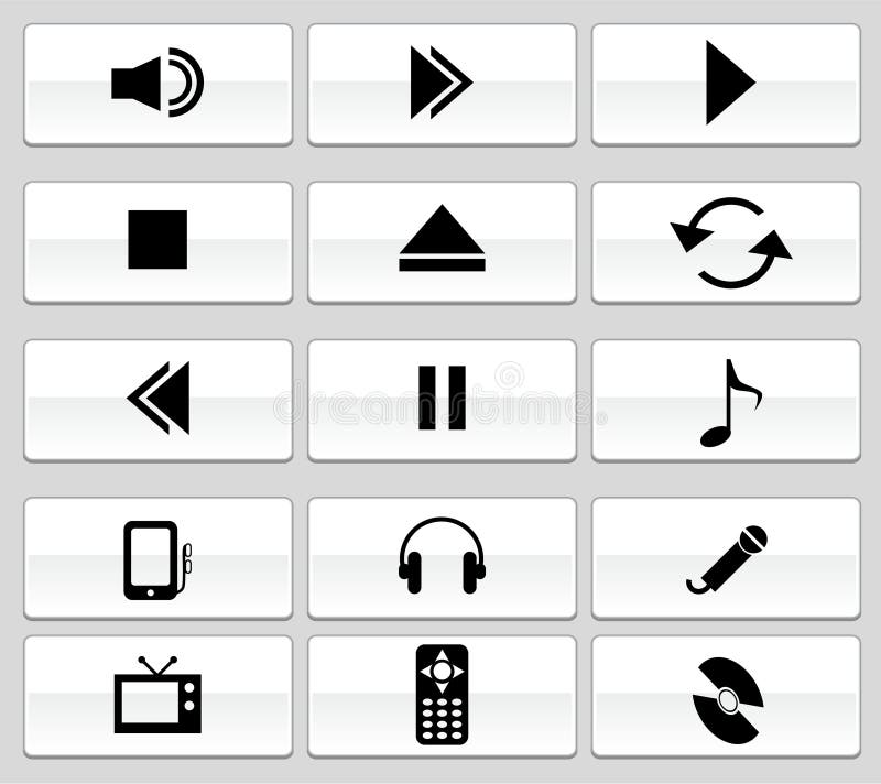 Multimedia Buttons - Black and White royalty free illustration