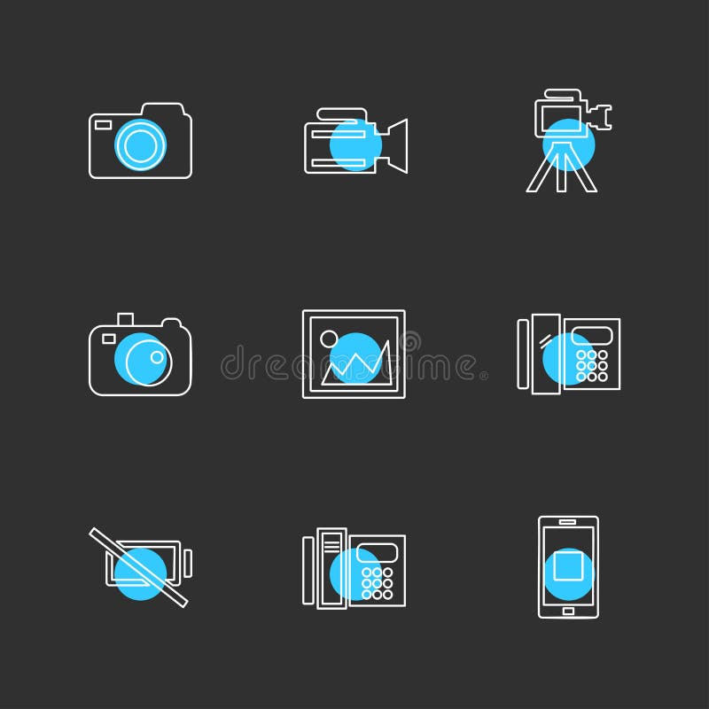 Multimedia , user interface , camera , technology , play , pause , camcoder , video , click , capture , image , photography , photograph , icon, vector, design, flat, collection, style, creative, icons - This Vector EPS 10 illustration is best for print media, web design, application design user interface and infographics with well composed layers for the ease of user. Camcoder vectors