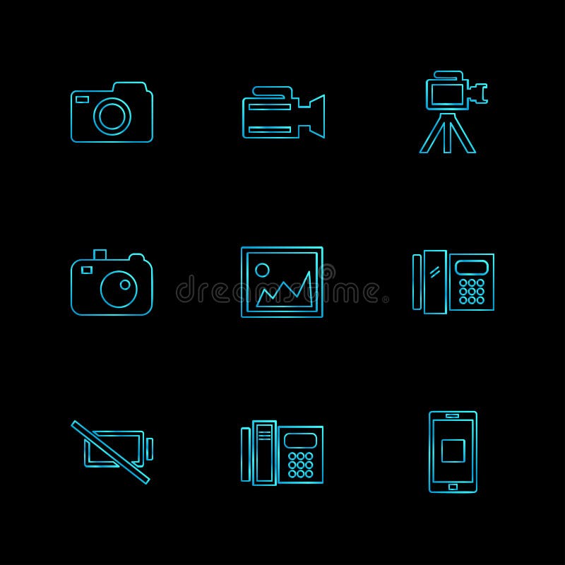 Multimedia , user interface , camera , technology , play , pause , camcoder , video , click , capture , image , photography , photograph , icon, vector, design, flat, collection, style, creative, icons. Camcoder vectors