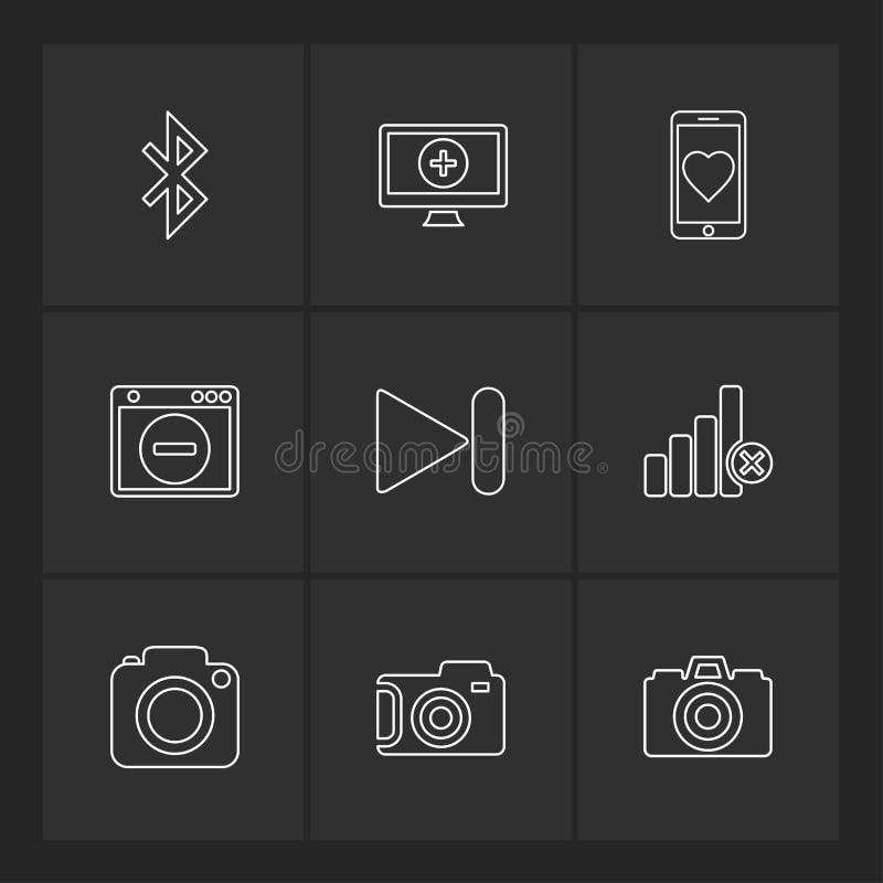 Multimedia , user interface , camera , technology , play , pause , camcoder , video , click , capture , image , photography , photograph , icon, vector, design, flat, collection, style, creative, icons - This Vector EPS 10 illustration is best for print media, web design, application design user interface and infographics with well composed layers for the ease of user. Camcoder vectors