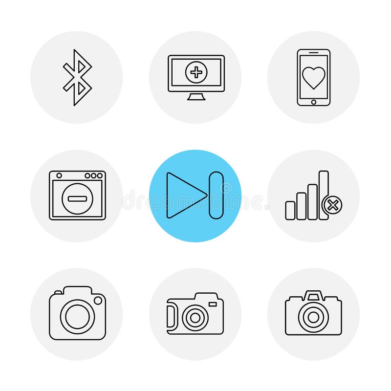 Multimedia , user interface , camera , technology , play , pause , camcoder , video , click , capture , image , photography , photograph , icon, vector, design, flat, collection, style, creative, icons - This Vector EPS 10 illustration is best for print media, web design, application design user interface and infographics with well composed layers for the ease of user. Camcoder vectors