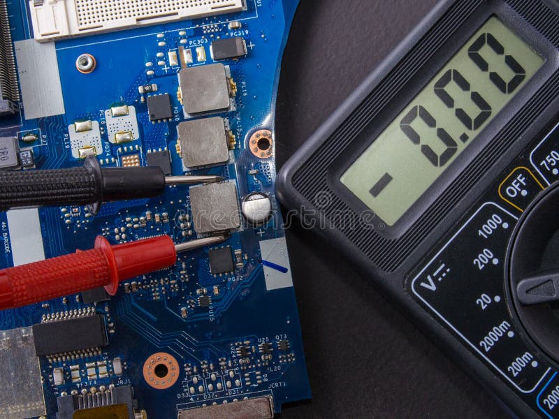 Multimeter Test, Electronic Board of Digital Device with Components