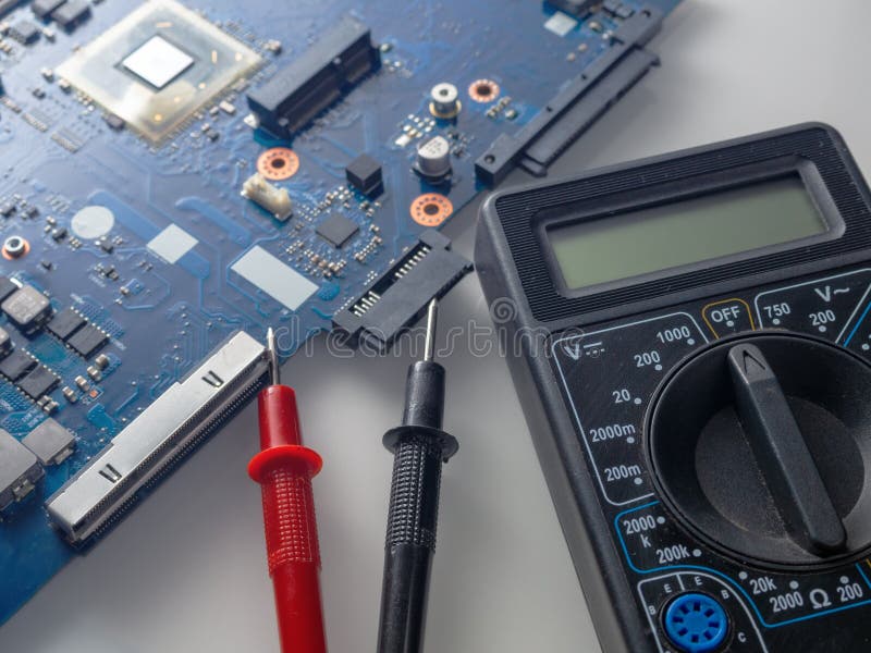 Multimeter Test, Electronic Board of Digital Device with Components