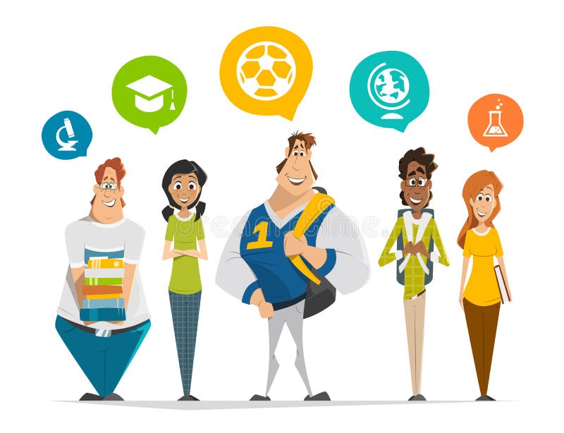 Vector character illustration of multinational group of students teenagers standing in a row Group photo. Vector character illustration of multinational group of students teenagers standing in a row Group photo