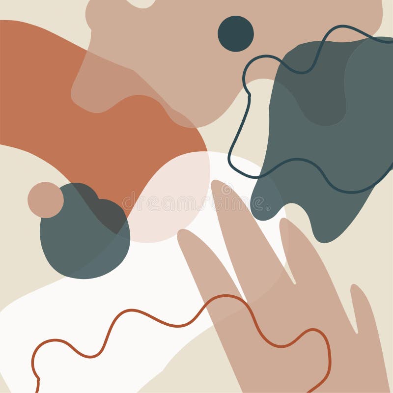 Multiple abstract brown and green shapes on white background stock illustration