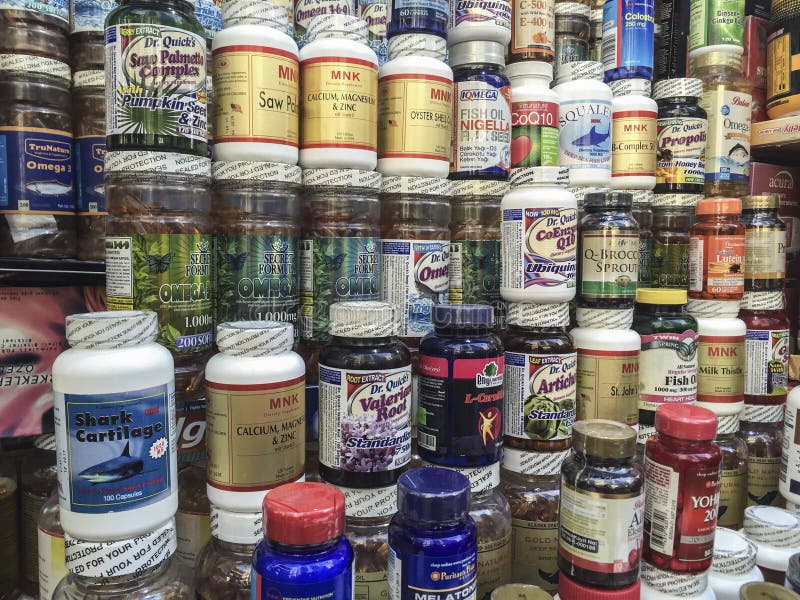 Multiple Brands Variety Vitamins and Supplements. Editorial Stock Image