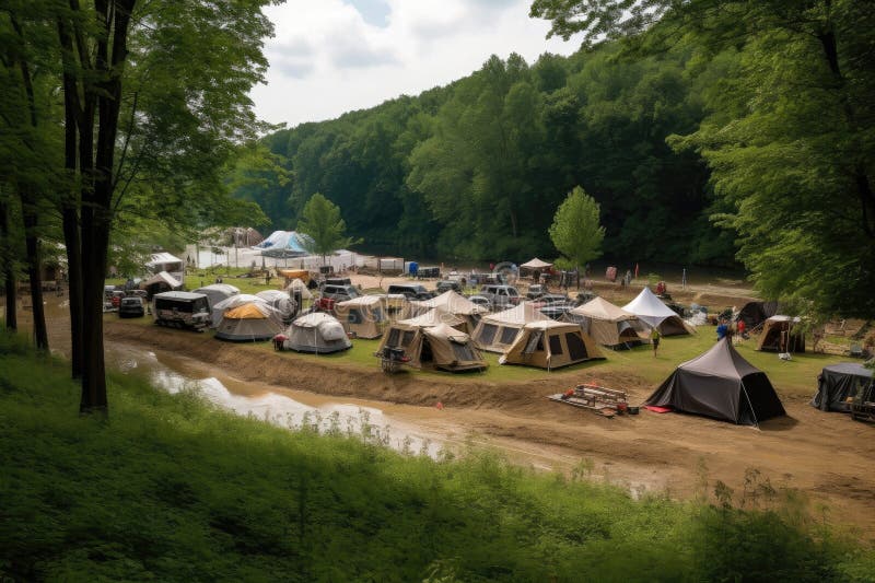 Multiple Campsites, Each with Unique Setup and Activities Stock Image Image of scenic