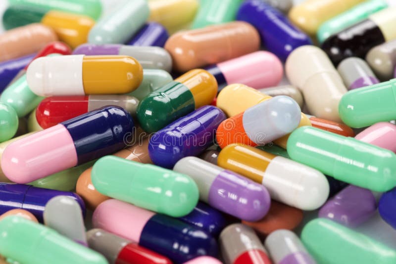 Many Colored Capsules with Medication Cup Stock Image Image of dose