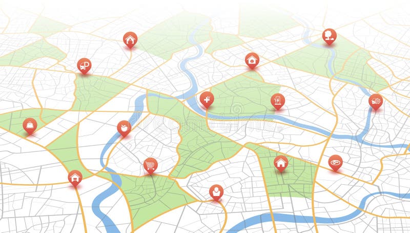 Multiple destinations, isometric. Gps tracking map. Track navigation pins on street maps, navigate mapping technology and locate royalty free illustration