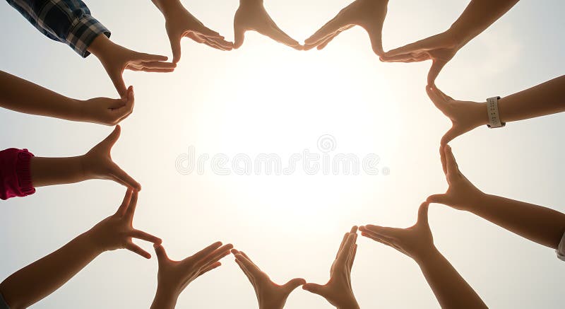Diverse Hands Forming Circle in Bright Sunlight Unity Concept stock illustration