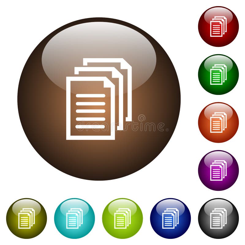 Multiple documents color glass buttons stock illustration