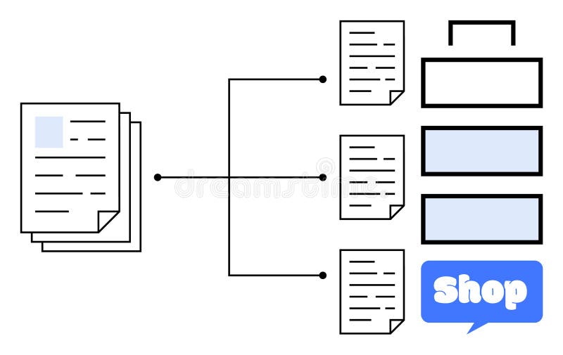 Document Workflow System with Connection to Shopping Platform Concept vector illustration