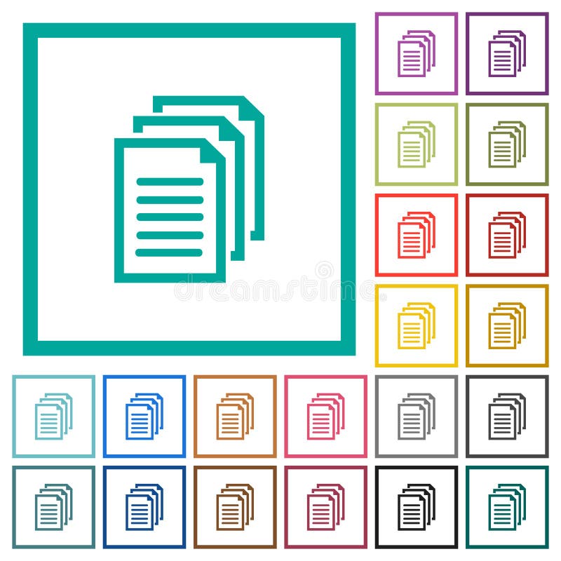 Multiple documents flat color icons with quadrant frames royalty free illustration
