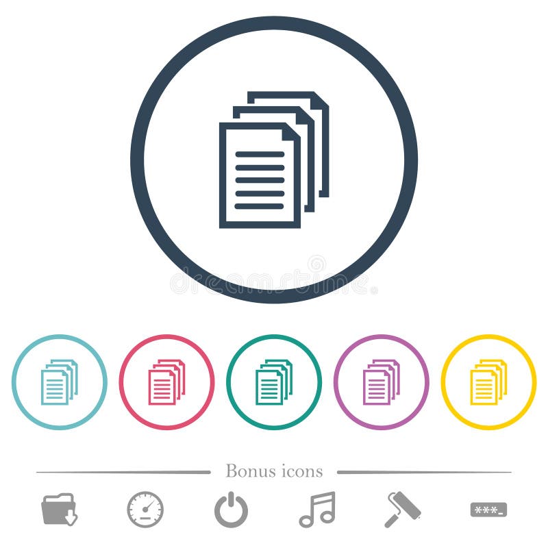 Multiple documents flat color icons in round outlines vector illustration