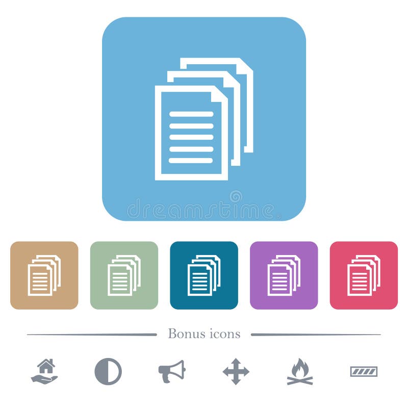 Multiple documents flat icons on color rounded square backgrounds royalty free illustration