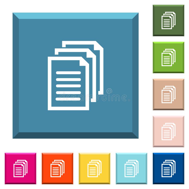 Multiple documents white icons on edged square buttons royalty free illustration