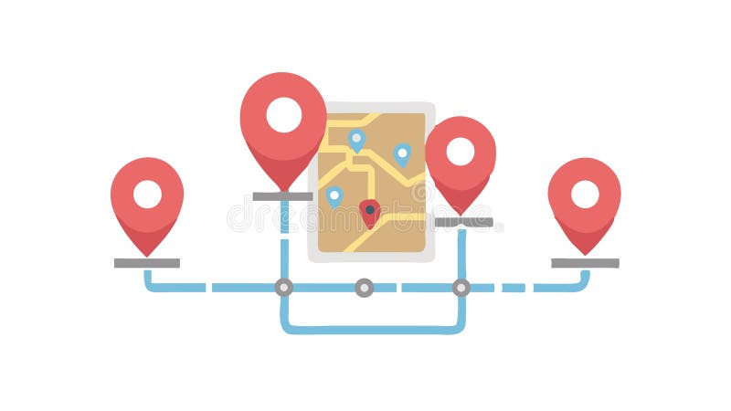 Multiple Location Pins on a Route Map for Navigation, vector design Generative AI stock illustration