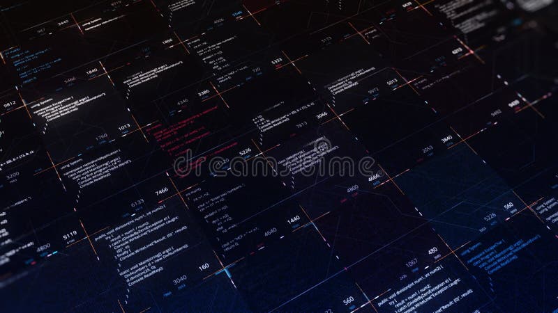 Multiple Source Codes on Digital Background. Animation. Program Codes ...
