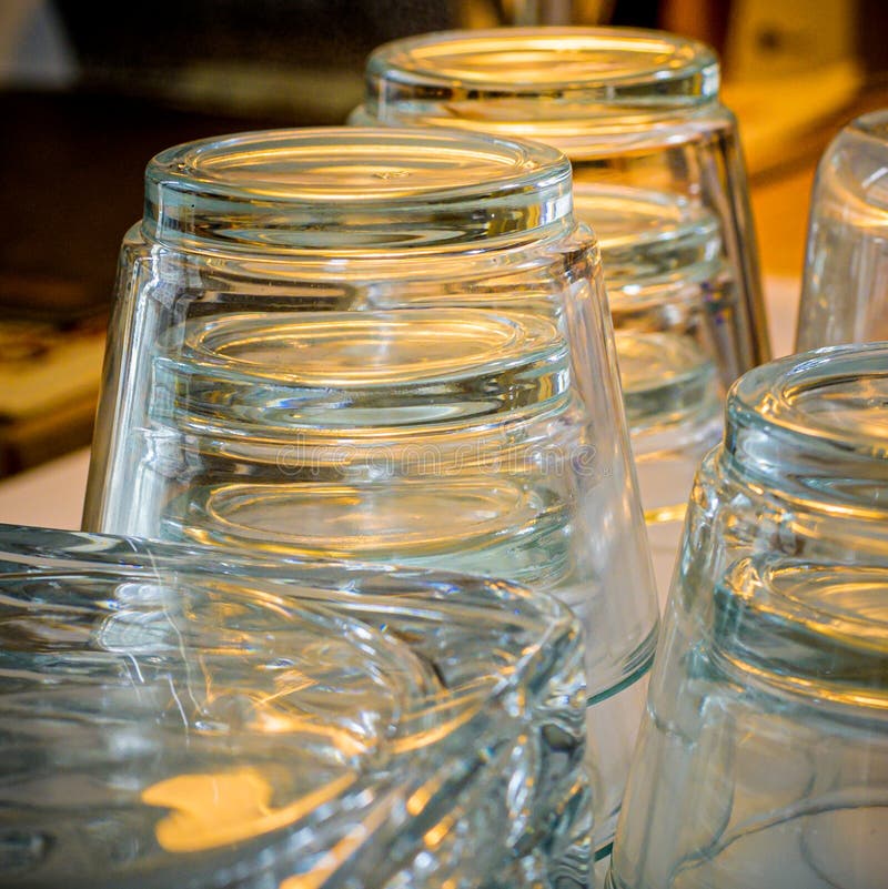 Multiple Stacks of Small Glass Cups. Stock Image Image of serving