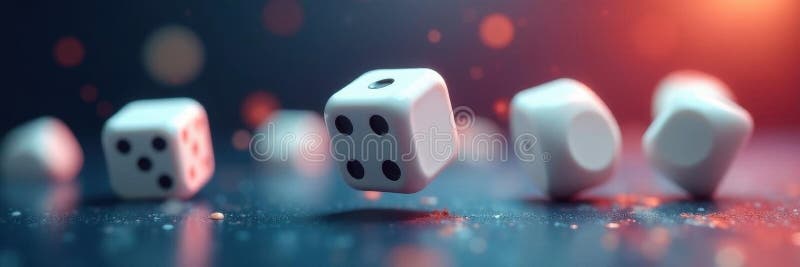 Multiple white dice in mid air, blurred movement , dice, game stock illustration