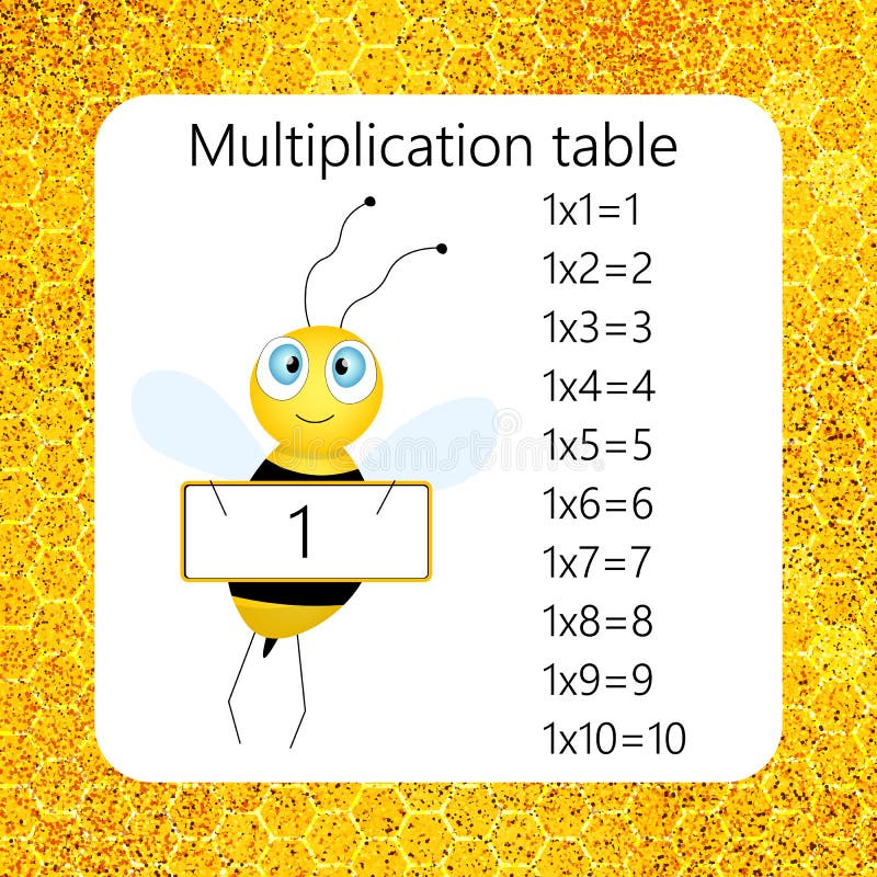 Multiplication Square. School vector illustration wuth bee. Multiplication Table. Poster for kids education. Maths child card royalty free illustration