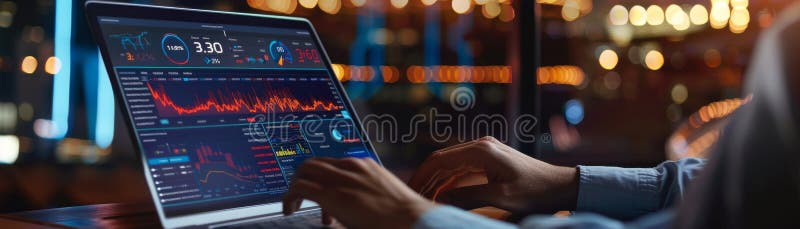 Multiracial analyst team analyzing financial data on laptop screen, analyzing fintech marketing indicators. Concord is stock photo