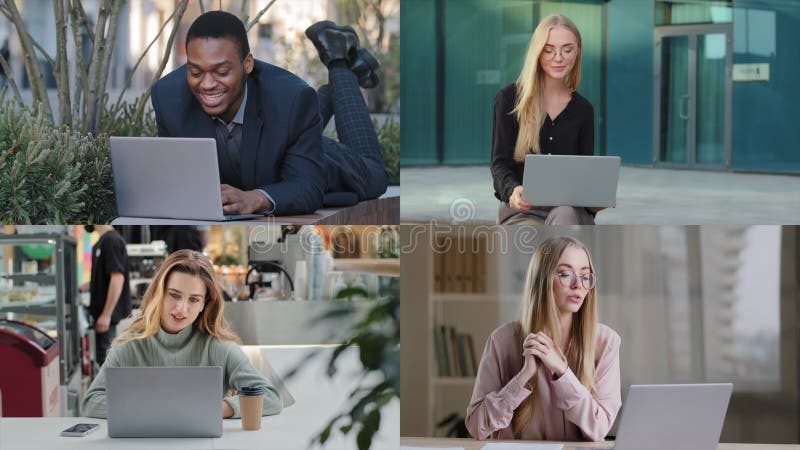 Multiracial business team diversité ethnie personnes collage caucasien femme afrique collègues hommes participent en ligne banque de vidéos