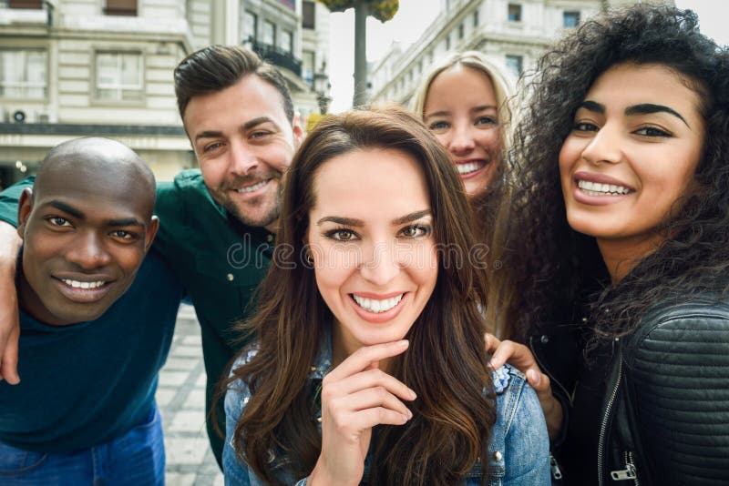 Multiracial Group Of Young People Taking Selfie Stock Image Image Of Photographing Friends 