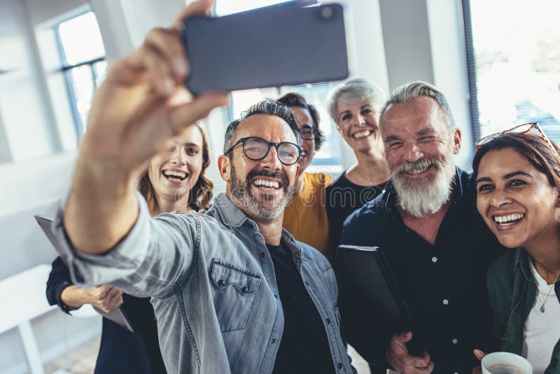 Multiracial Group of People Taking Selfie at Office Stock Photo - Image ...