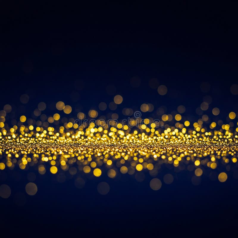 A multitude of golden bokeh lights cascade across a dark blue background, creating a stock illustration