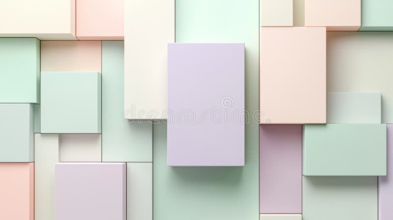 Multitude of pastel-colored cubes are arranged on a wall, creating a visually interesting and modern abstract vector illustration