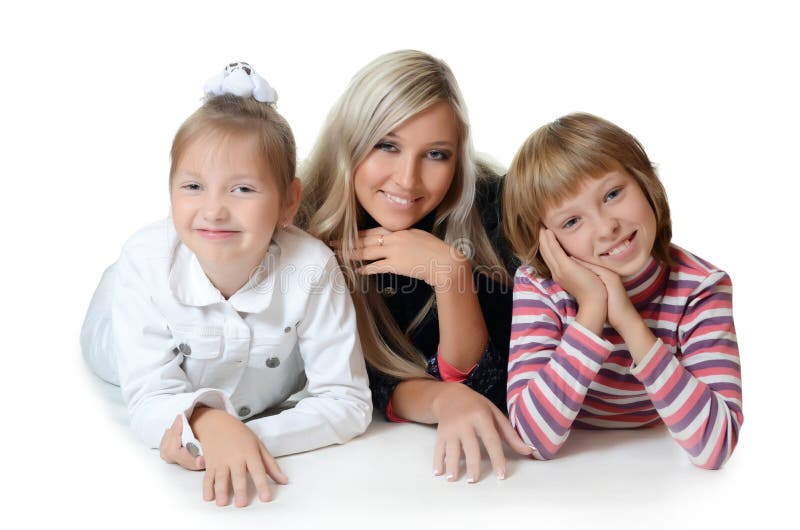 Mum with a daughter on white background