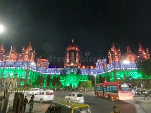 Mumbai CST Station With Tricolor Indian Flag Lighting On The Occasion 