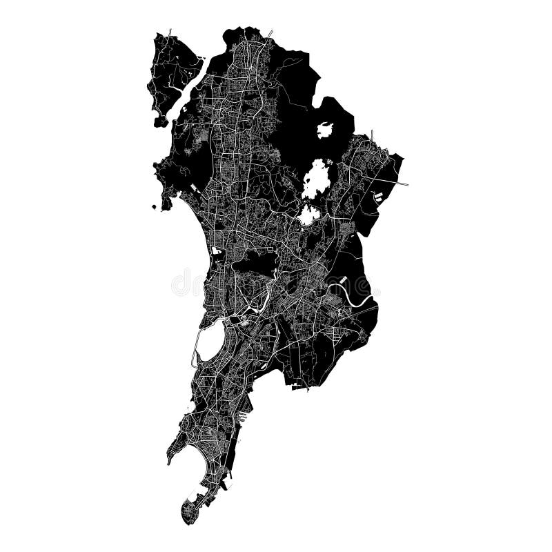 Mumbai, India, Black and White High Resolution Vector Map Stock