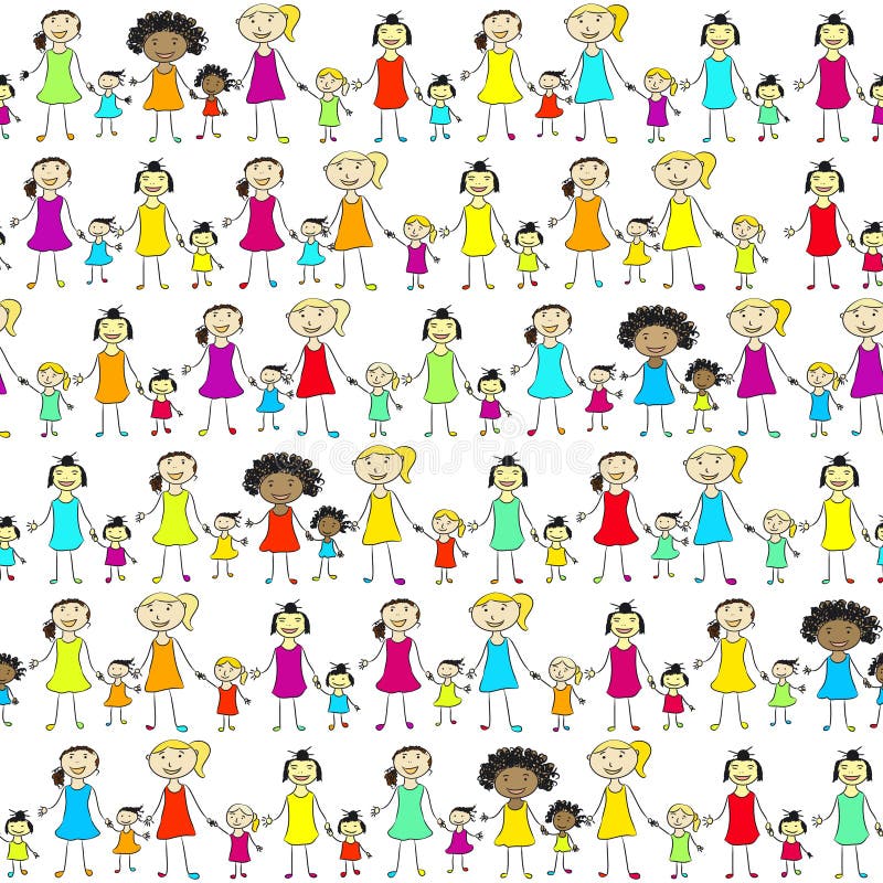 Mums and daughters of different nationalities. royalty free illustration