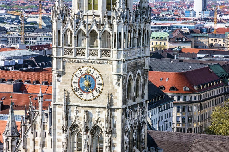 Munchen. town Hall building, Munich Germany, Marienplatz, clock tower royalty free stock images