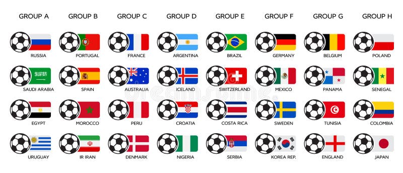 Mundial 2018 Del Fútbol Rusia 2018 Mundiales, Grupo Del Equipo Y Banderas Nacionales Sistema De Banderas Nacionales Del Vector Ilustración del Vector - Ilustración de fondo, elemento: