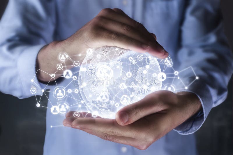 Mundo com diagrama de rede social digital fotos de stock royalty free