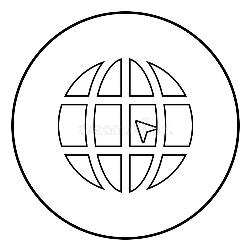 Mundo com ilustração de cor do preto do ícone do Web site do conceito do clique do mundo da seta no círculo redondo ilustração royalty free Mundo com ilustração de cor do preto do ícone do Web site do conceito do clique do mundo da seta no círculo redondo ilustração royalty free