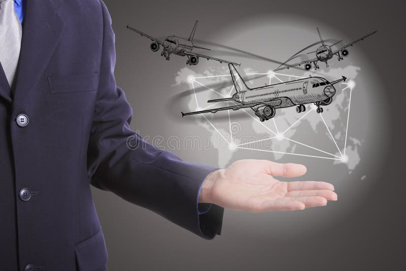 Mundo logístico do negócio da posse do homem de negócios foto de stock Mundo logístico do negócio da posse do homem de negócios foto de stock