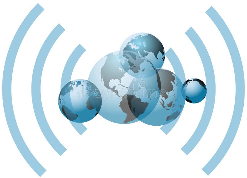 Mundos globales de la conexión de red del wifi ilustración del vector Mundos globales de la conexión de red del wifi ilustración del vector