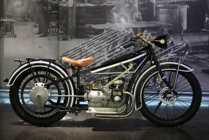MUNICH, GERMANY - APRIL 27, 2013: Vintage Branding BMW Motorcycle in