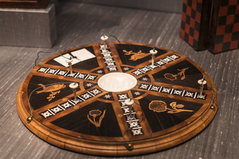 The Represents an exposition of the history of the development of board games chess backgammon poker in the Bavarian National Muse royalty free stock image