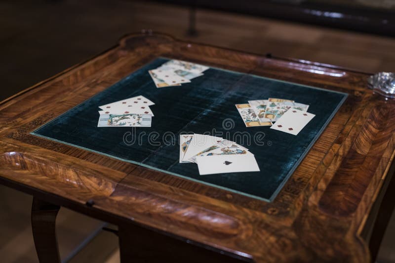 The Represents an exposition of the history of the development of board games chess backgammon poker in the Bavarian National Muse royalty free stock image