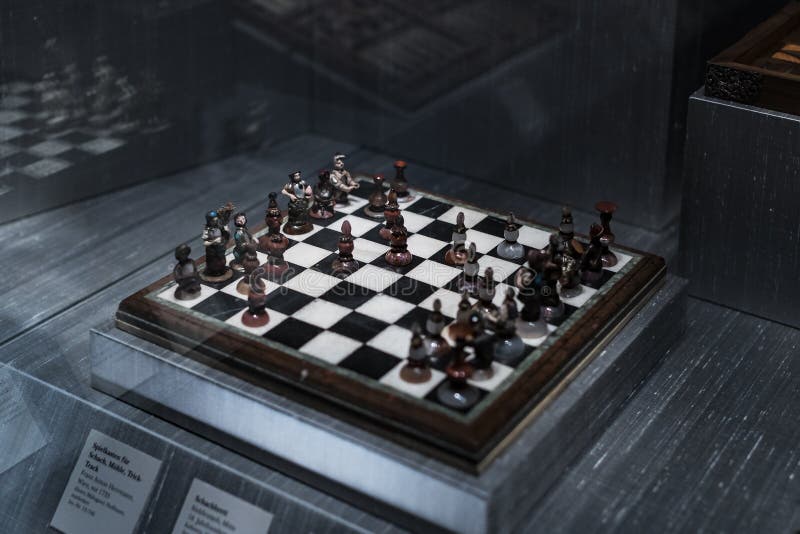 The Represents an exposition of the history of the development of board games chess backgammon poker in the Bavarian National Muse stock photos