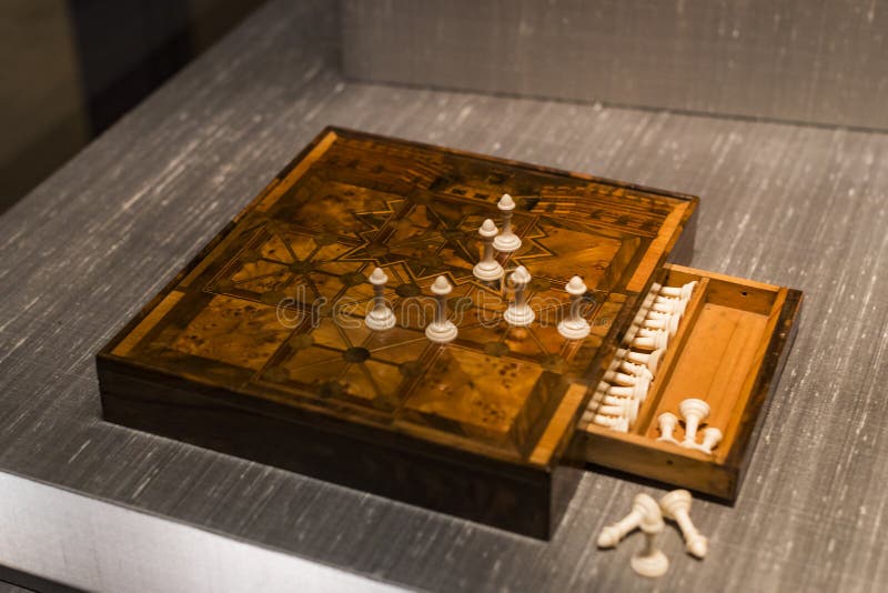 The Represents an exposition of the history of the development of board games chess backgammon poker in the Bavarian National Muse royalty free stock photo