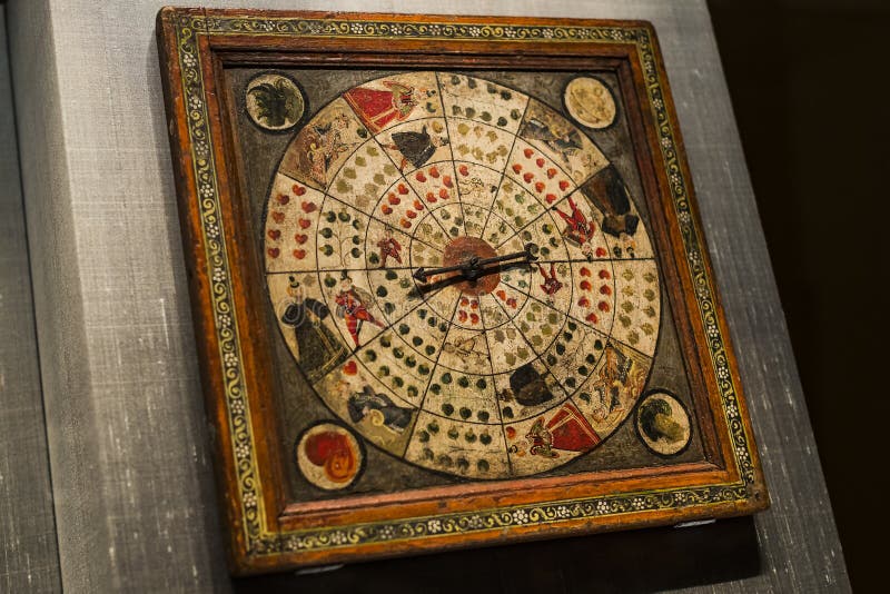 The Represents an exposition of the history of the development of board games chess backgammon poker in the Bavarian National Muse royalty free stock image