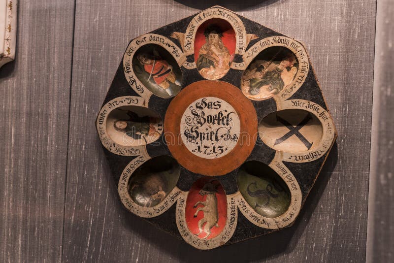 The Represents an exposition of the history of the development of board games chess backgammon poker in the Bavarian National Muse royalty free stock images