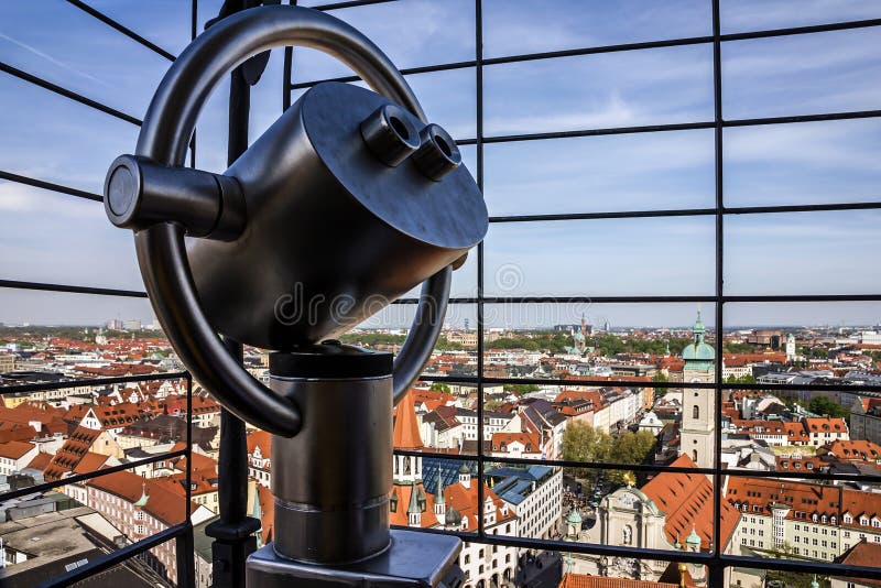Munich, Germany. Panoramic Viewpoint. Telescope in Peterskirche Stock Image Image of landmark