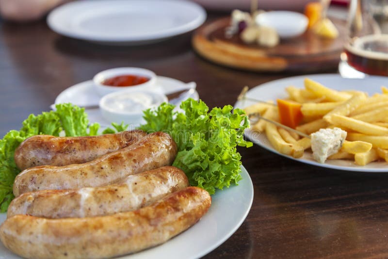 The Munich Sausages with Fries and Sauce Stock Photo Image of fries